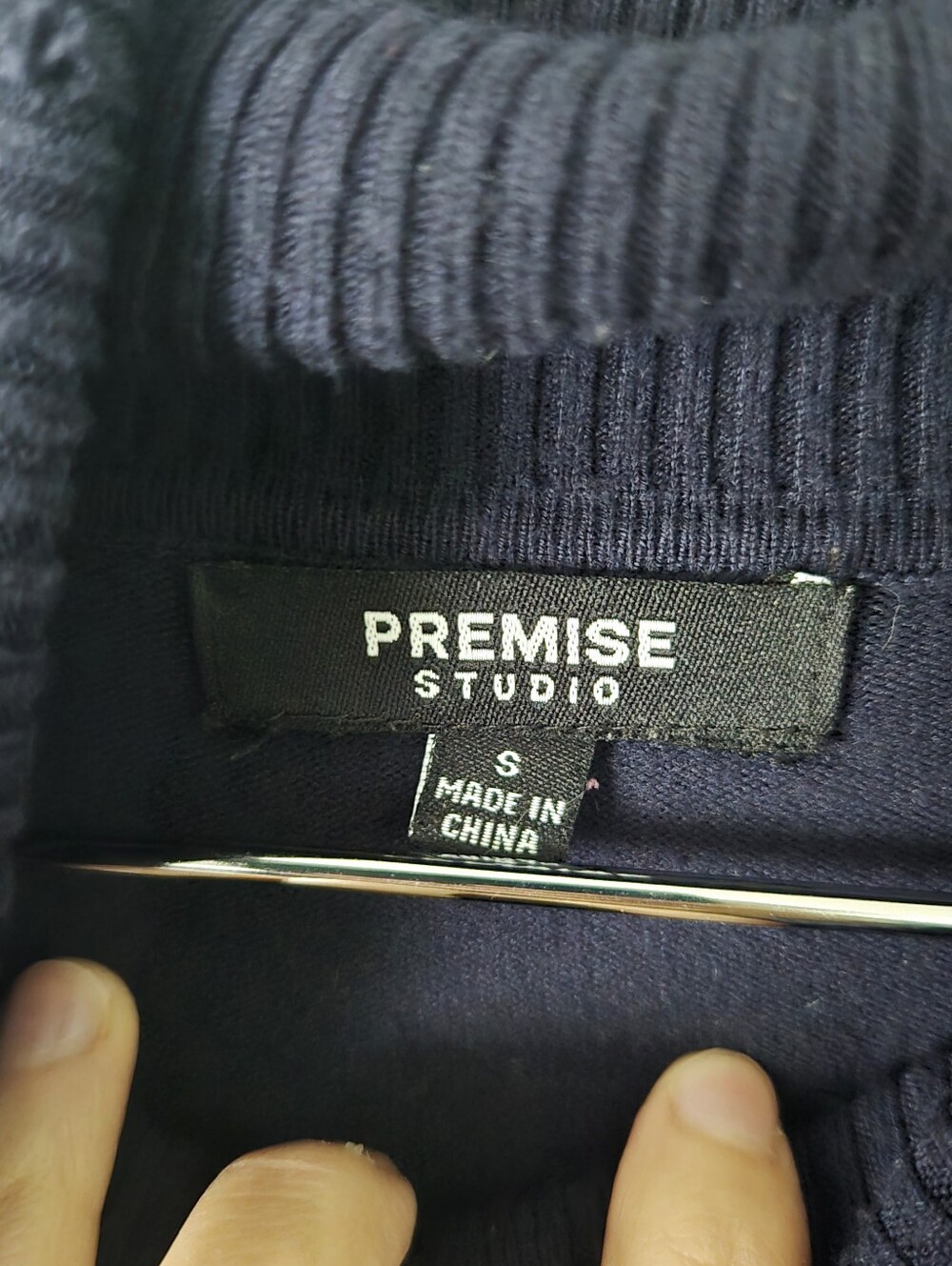 Premise Studio Navy Blue Turtleneck Sweater – Classic Minimalist Knit Top, Small - Picture 4 of 6